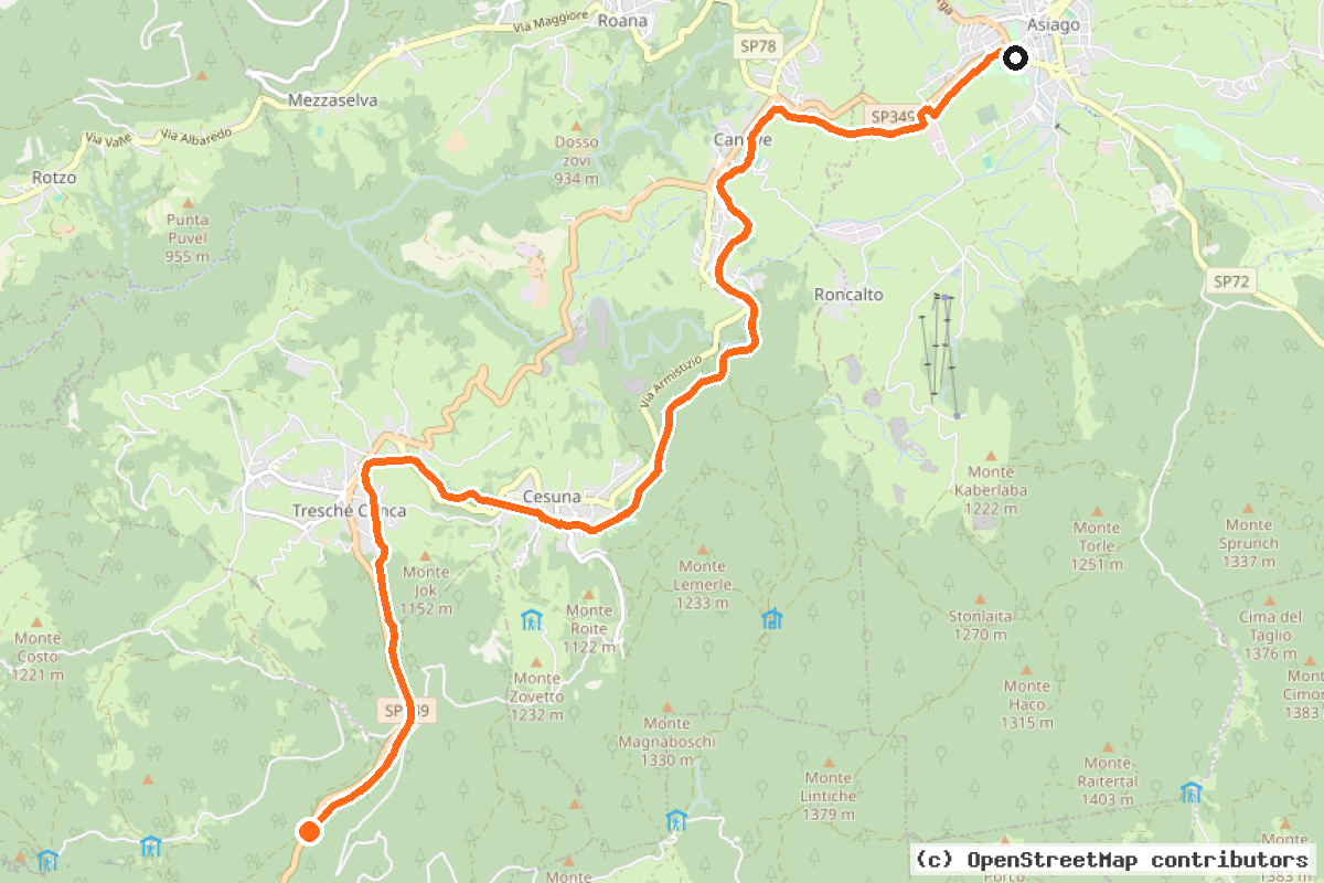 Il tracciato del percorso La Strada del Vecchio Trenino