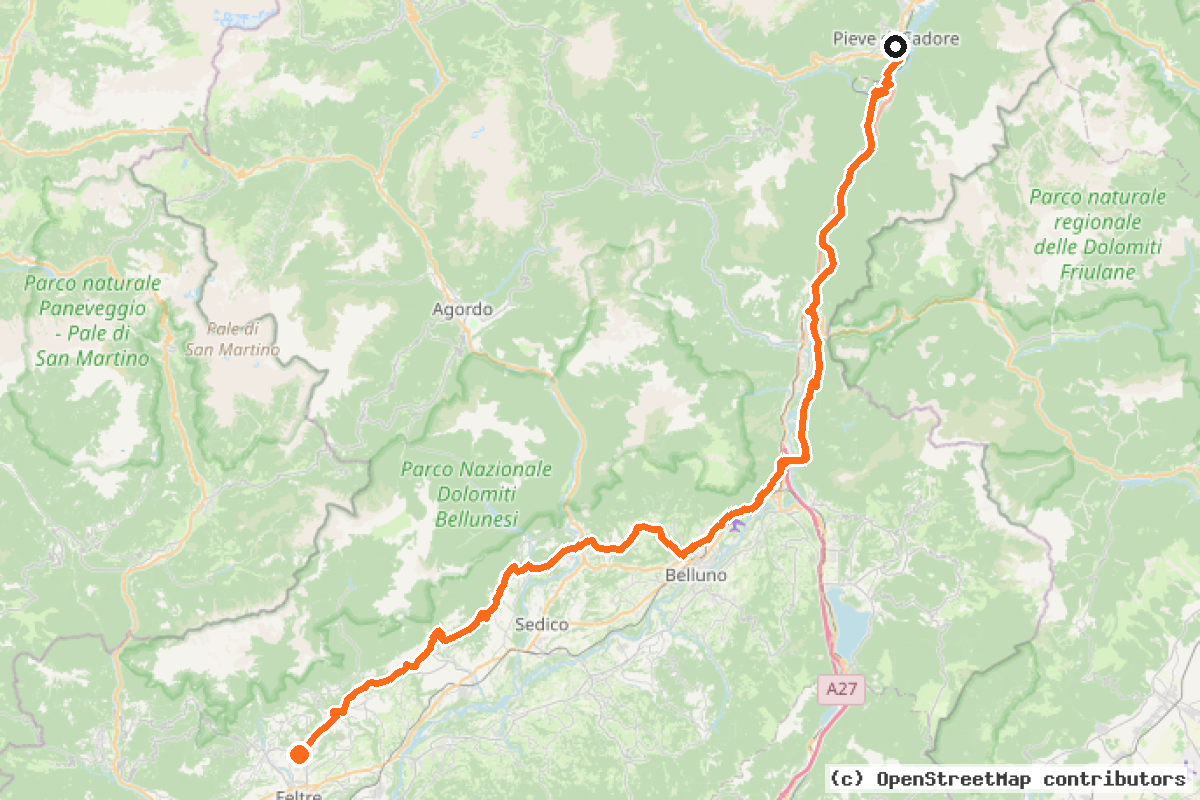 Il tracciato del percorso Itinerari di collegamento dolomitici