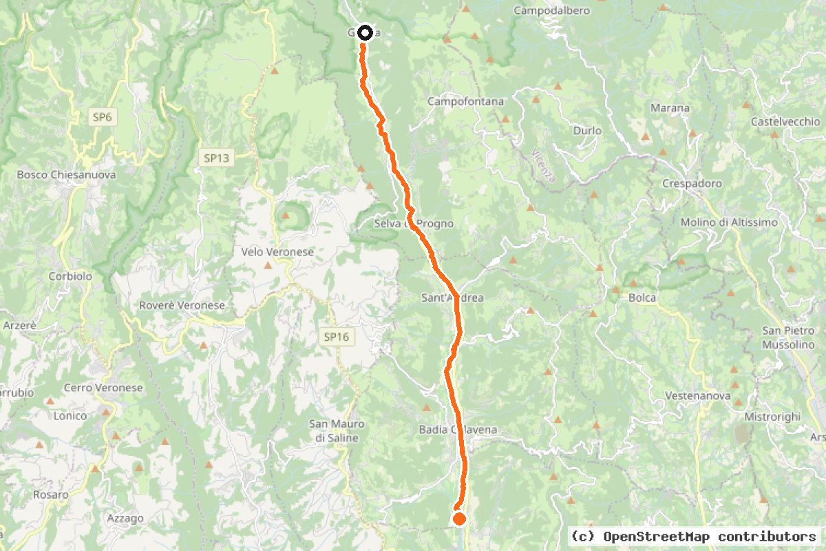 Il tracciato del percorso Ciclabile della Val d’Illasi (CVI)