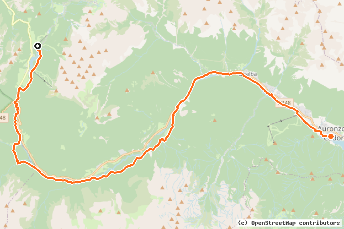 Il tracciato del percorso Ciclabile Auronzo Misurina