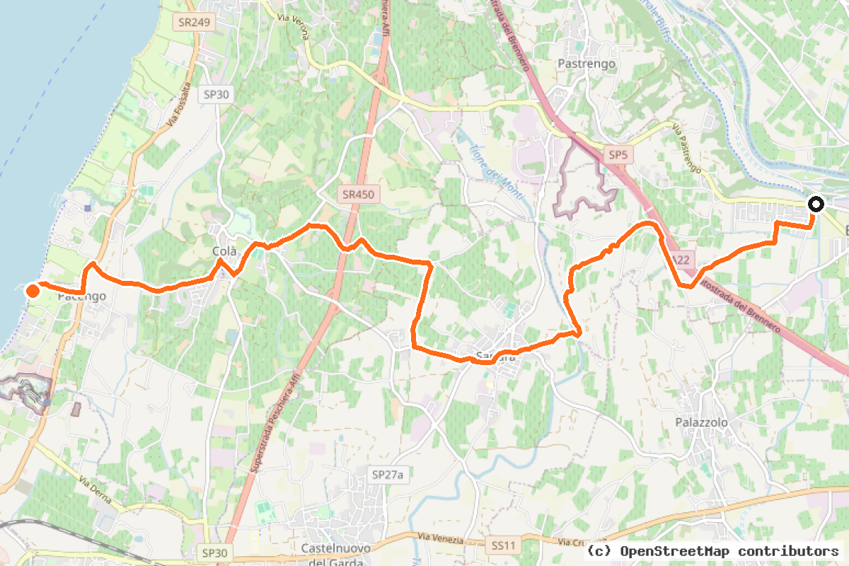 Il tracciato del percorso Bussolengo-Lago di Garda By Bike