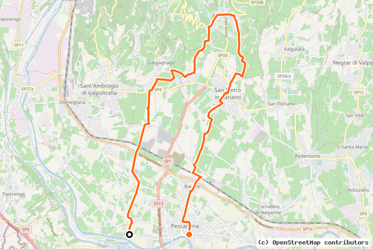 Il tracciato del percorso Arcè – Fumane – San Pietro – Pescantina (16A)