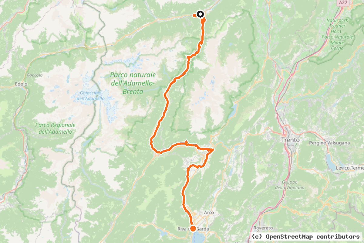 Il tracciato del percorso DOGA – Dolomiti Garda – Variante Dolce Vita