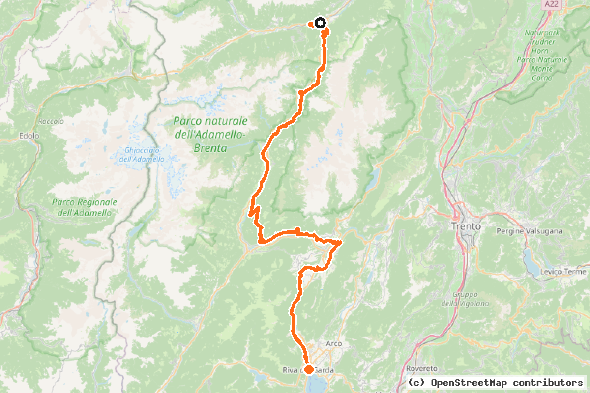 Il tracciato del percorso DOGA – Dolomiti Garda – Standard Route
