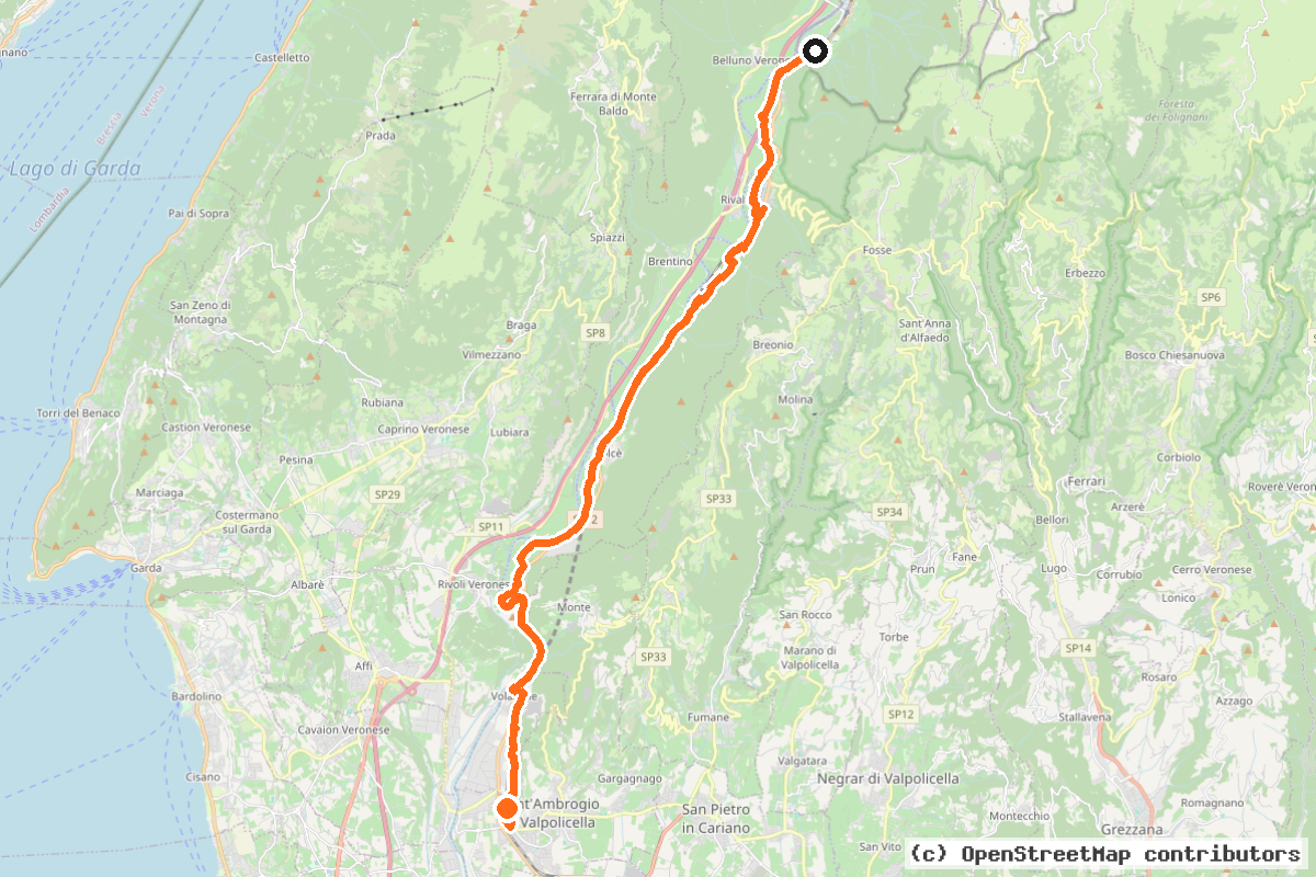 Il tracciato del percorso CiclAdige – Adige Terra dei Forti (CAT)