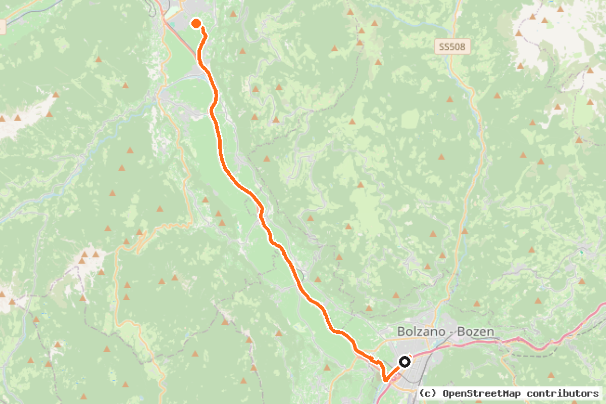 Il tracciato del percorso Ciclabile della Val d’Adige: da Merano a Bolzano