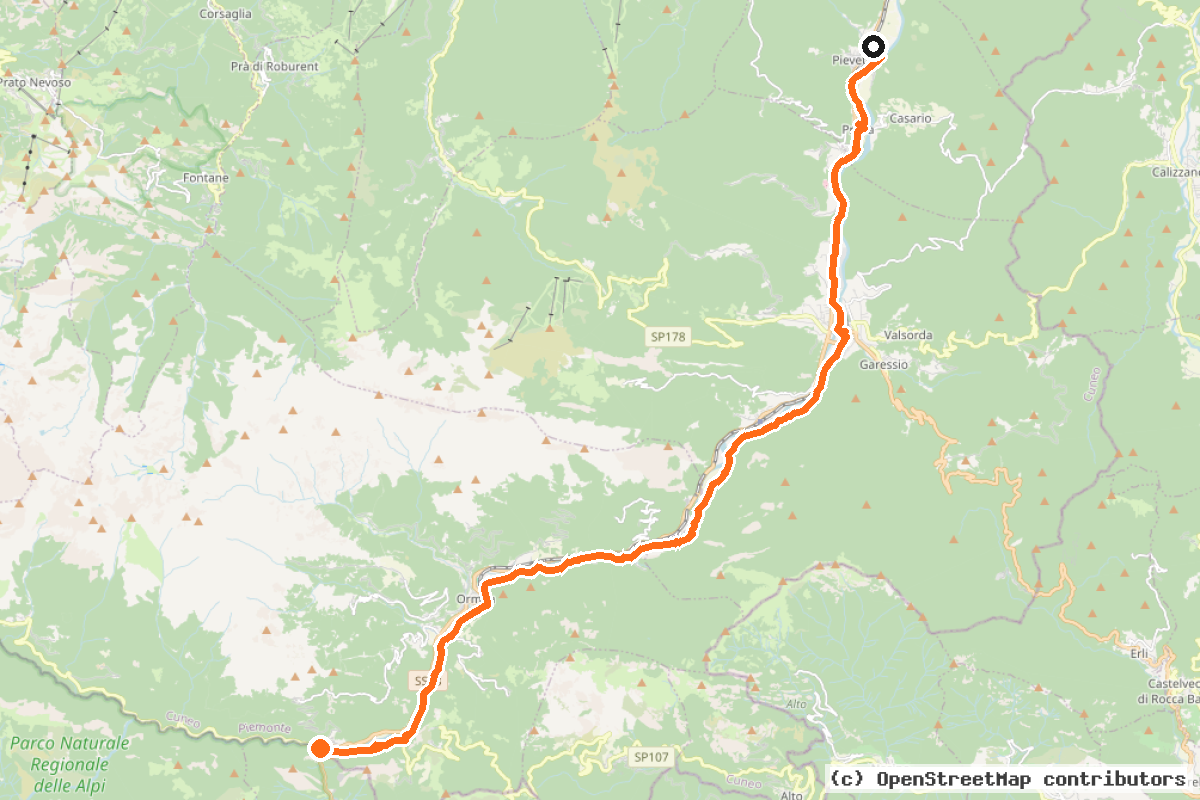 Il tracciato del percorso Ciclovia del Tanaro
