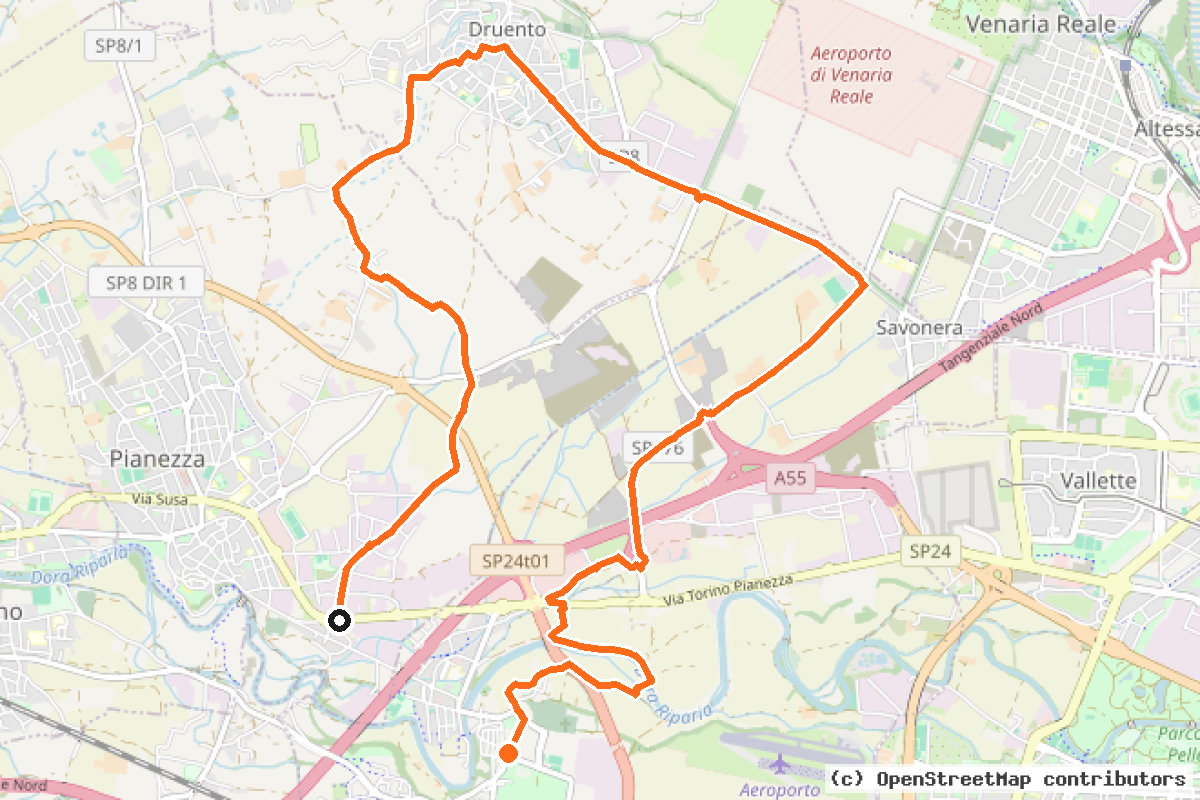 Il tracciato del percorso Ciclostrada Terre dell’Ovest – Anello naturalistico periurbano (Collegno) (O2)