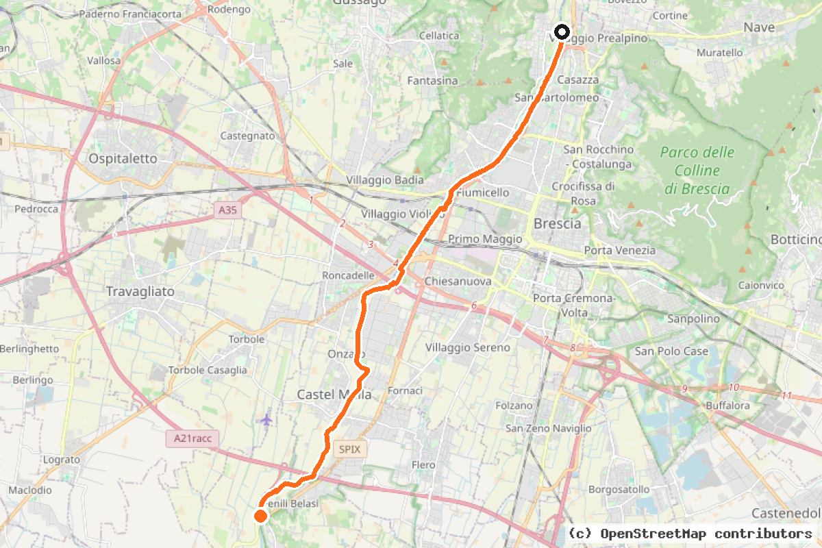 Il tracciato del percorso Pista Ciclabile del Mella