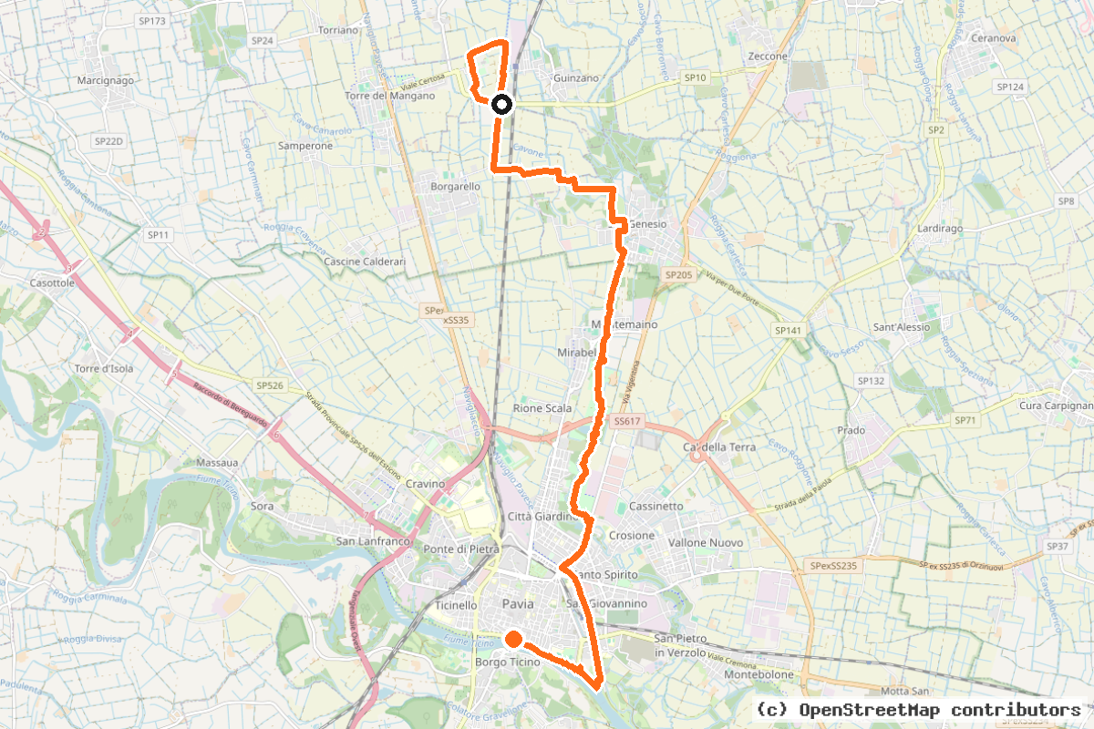 Il tracciato del percorso Percorso ciclopedonale Certosa-Pavia (TI-PO 1)