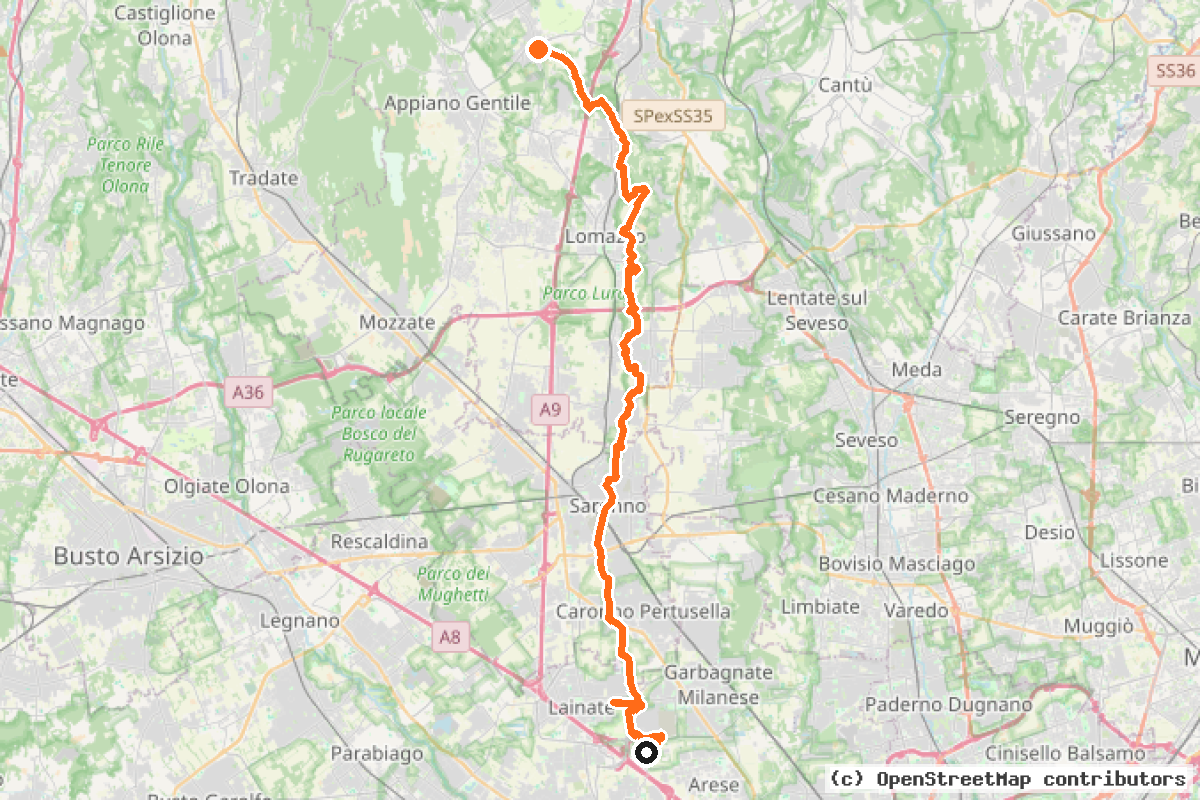 Il tracciato del percorso Parco del Lura – Itinerario n. 1 (PL1)