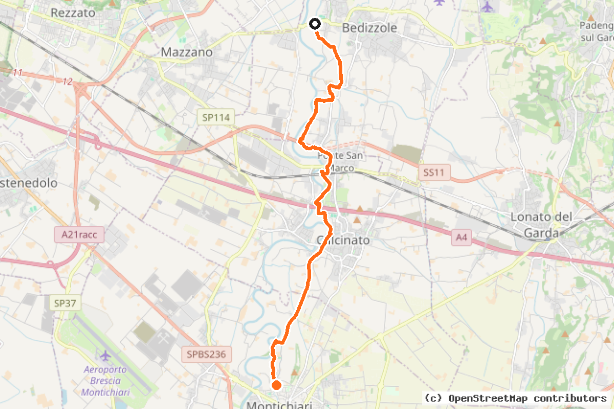 Il tracciato del percorso Montichiari – Bedizzole