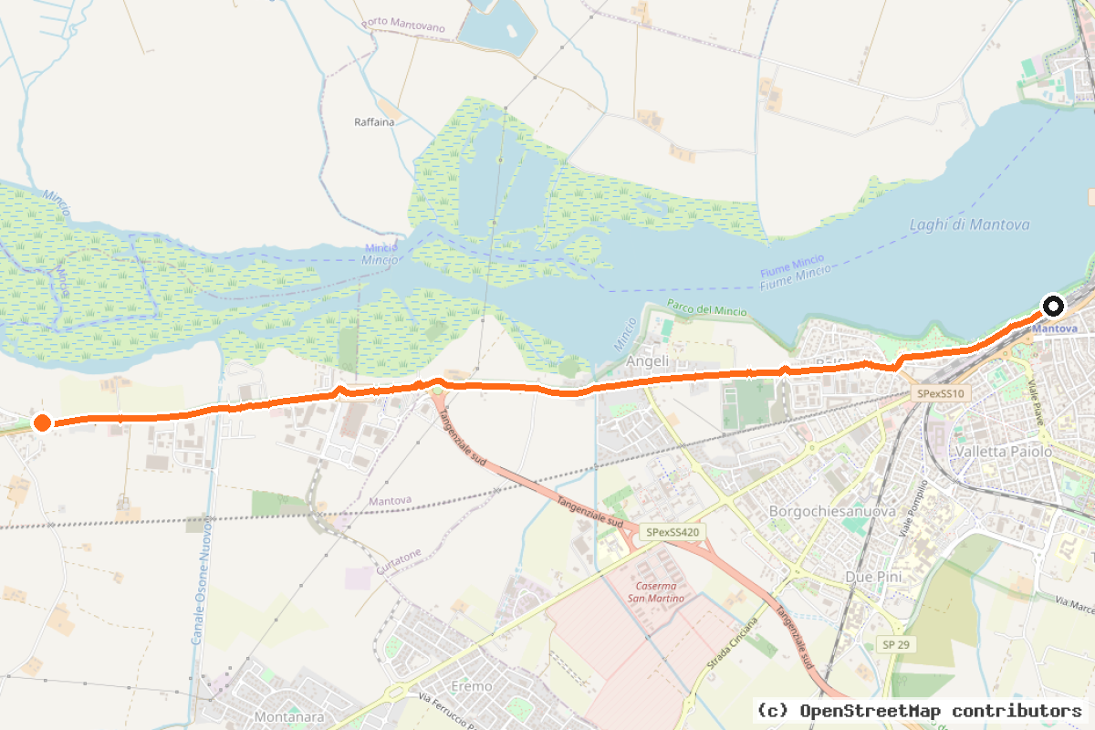 Il tracciato del percorso Mantova – Grazie (1)