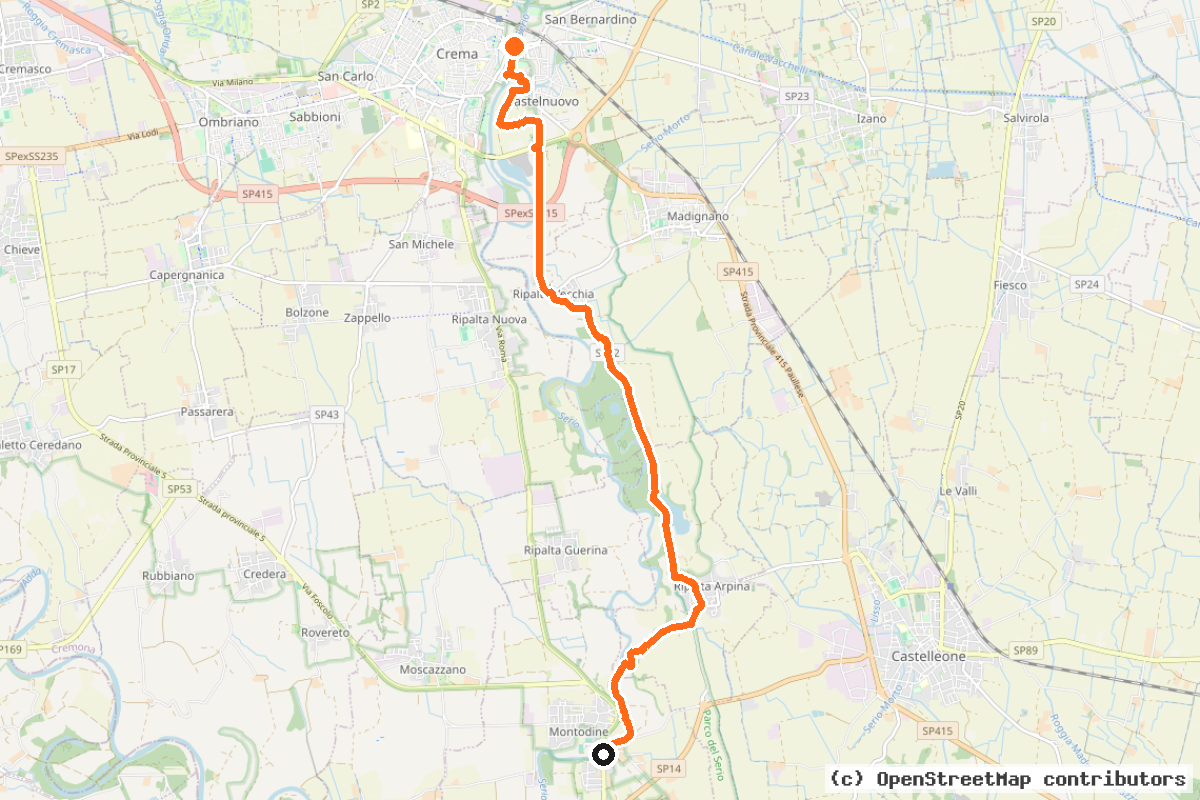 Il tracciato del percorso Itinerario del Serio