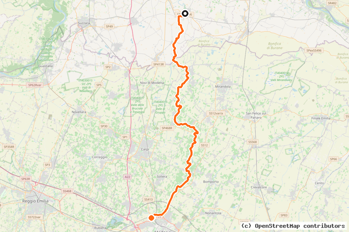 Il tracciato del percorso Itinerario 16b (MO16b)