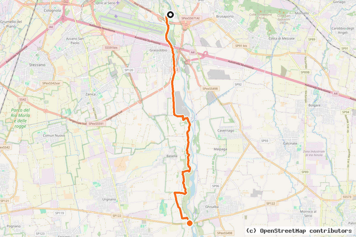 Il tracciato del percorso 1DX – Ciclo-Turismo Parco del Serio