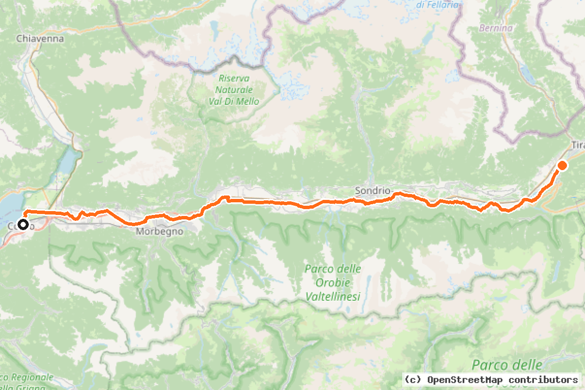 Il tracciato del percorso Sentiero Valtellina