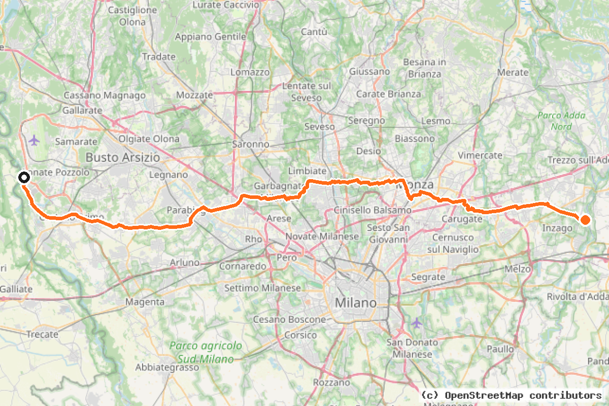 Il tracciato del percorso PCIR6 Villoresi