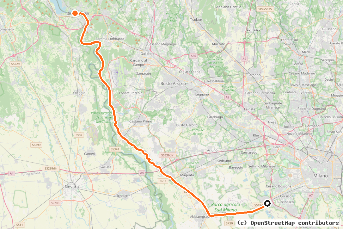 Il tracciato del percorso Dorsale Sesto Calende-Milano (SM)