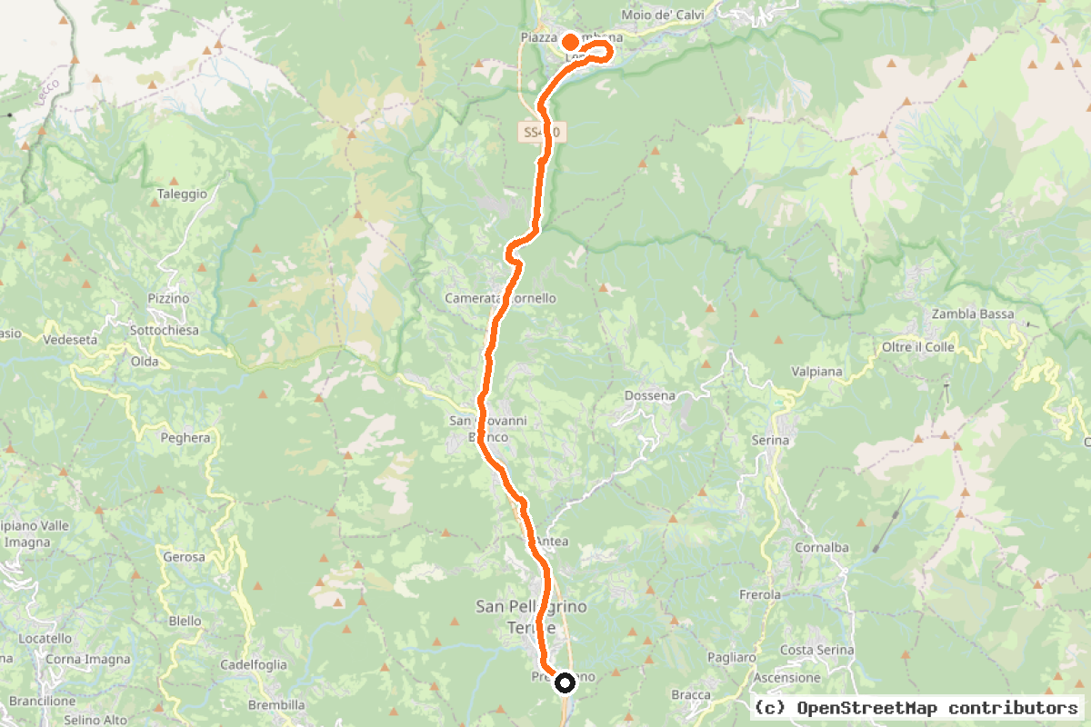 Il tracciato del percorso Ciclovia Valle Brembana