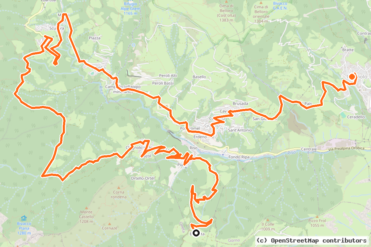 Il tracciato del percorso Alta Via delle Grazie – Tappa 2 (AVDG-02)