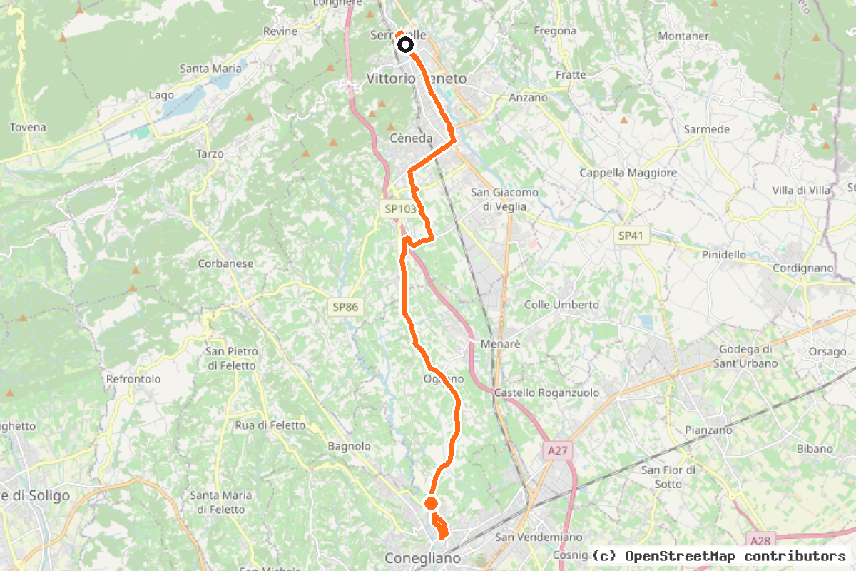 Il tracciato del percorso Ciclovia Pedemontana Alpina (BI-12)