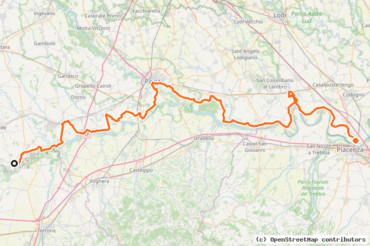 Il tracciato del percorso BicItalia Ciclovia del Po e delle Lagune BI-2 – second proposed part