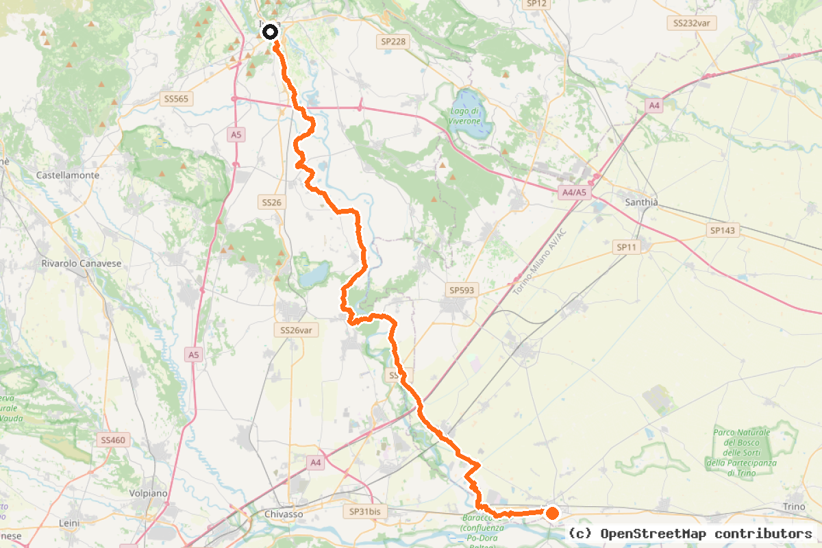 Il tracciato del percorso Ciclostrada Dora Baltea