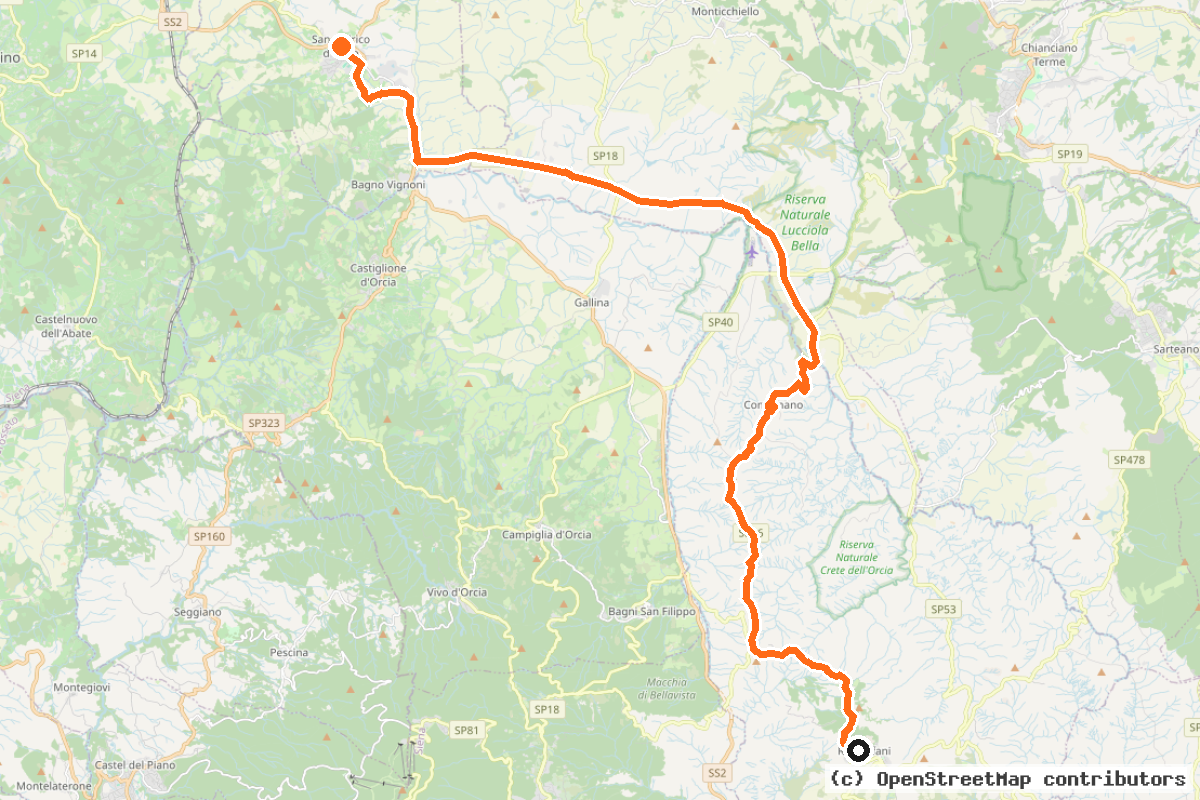 Il tracciato del percorso Ciclovia Francigena – VFB18