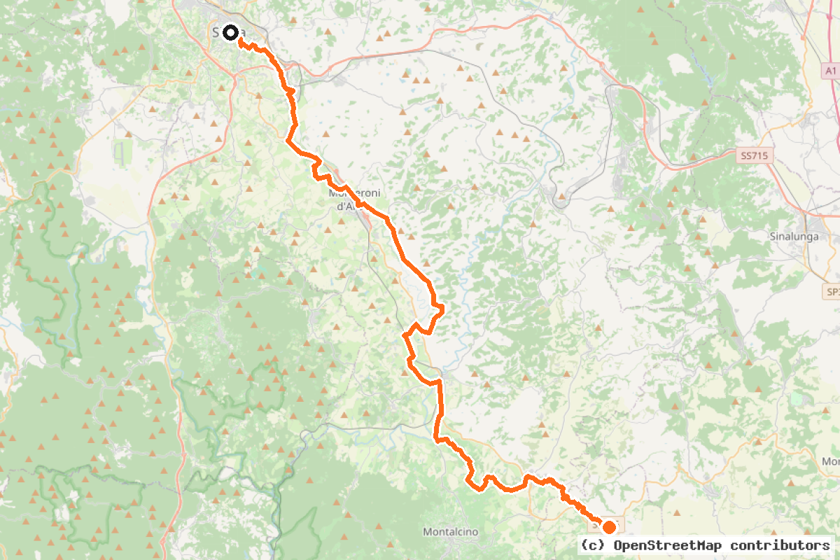Il tracciato del percorso Ciclovia Francigena – VFB17