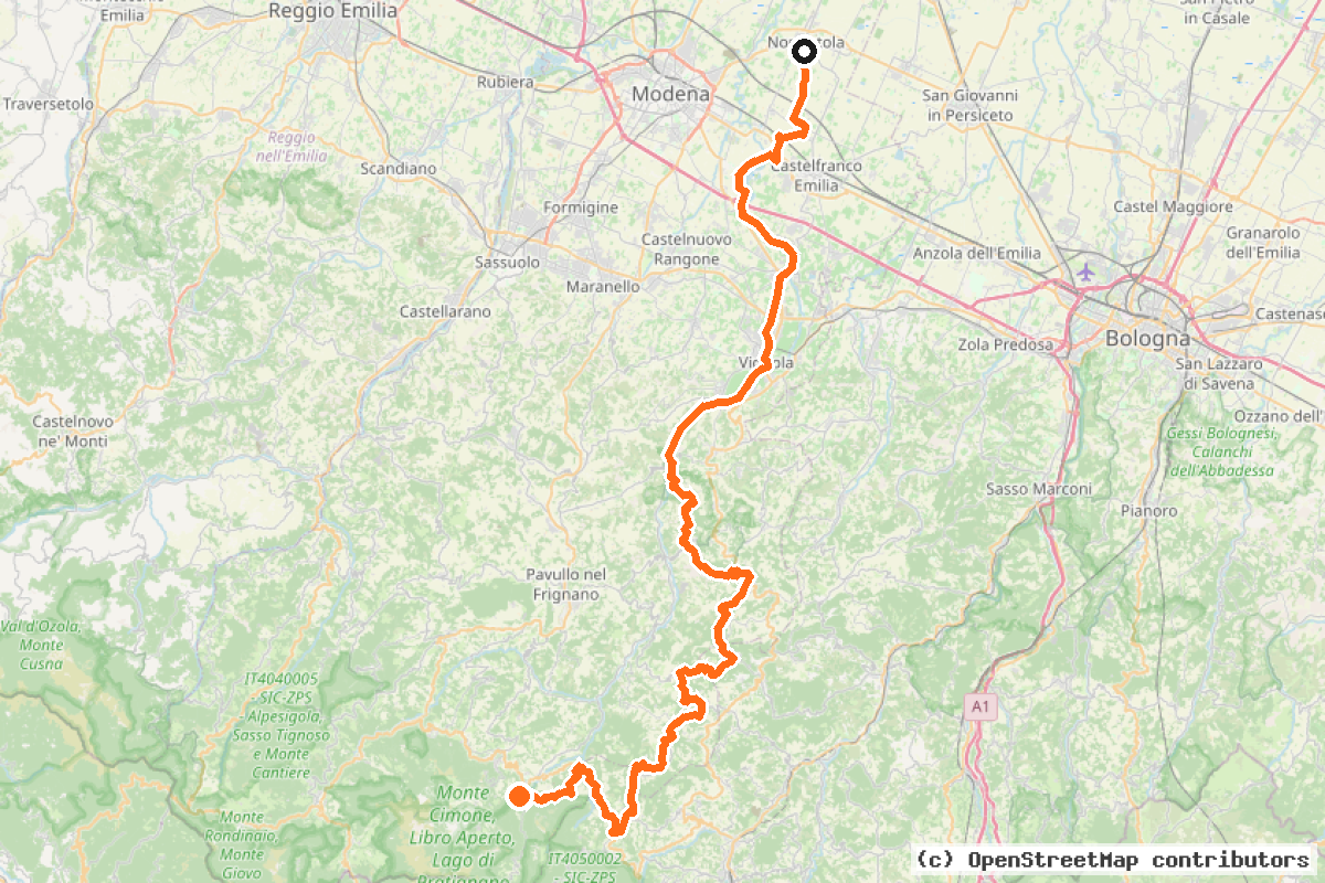 Il tracciato del percorso Via Romea Nonantolana Orientale (VRNE)