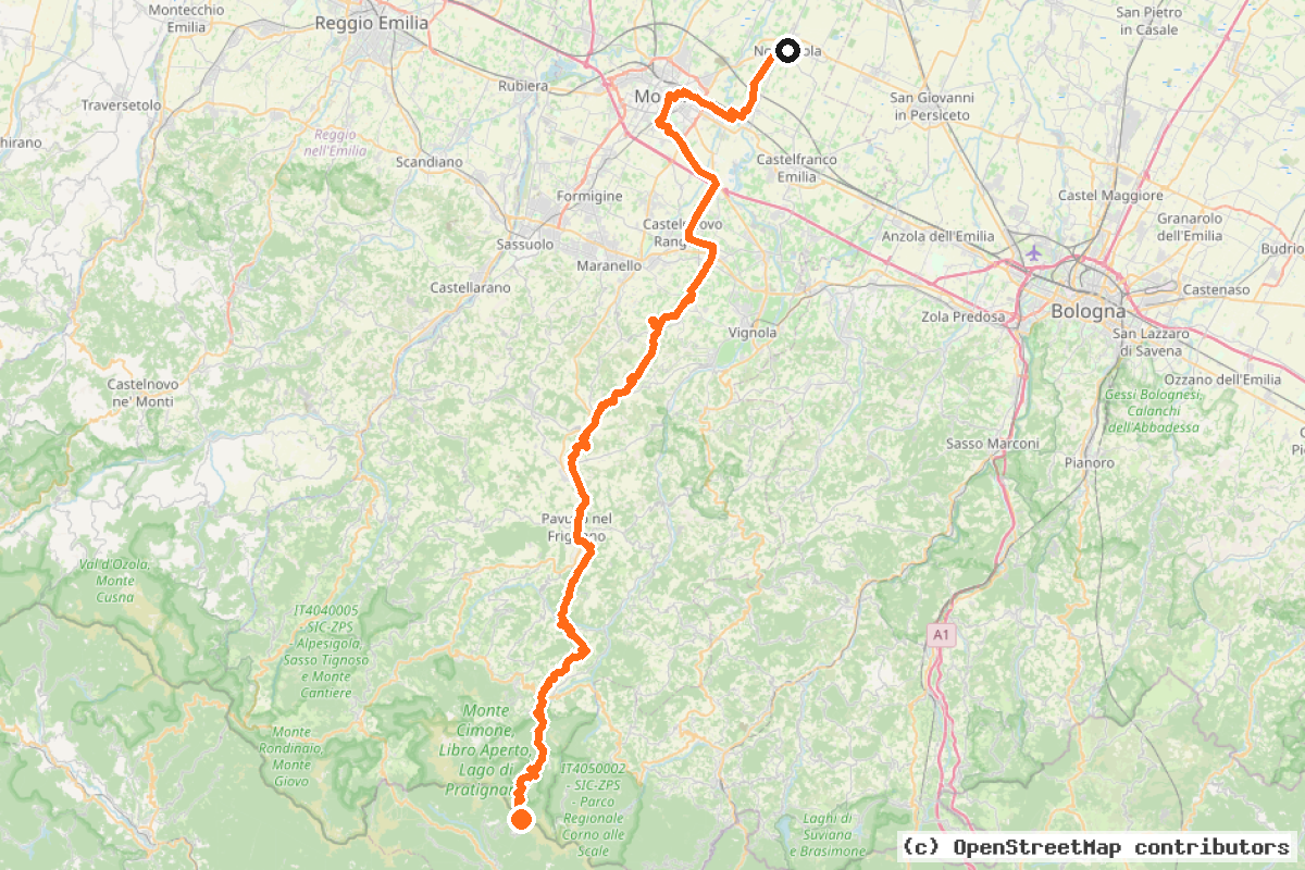 Il tracciato del percorso Via Romea Nonantolana Occidentale (VRNO)