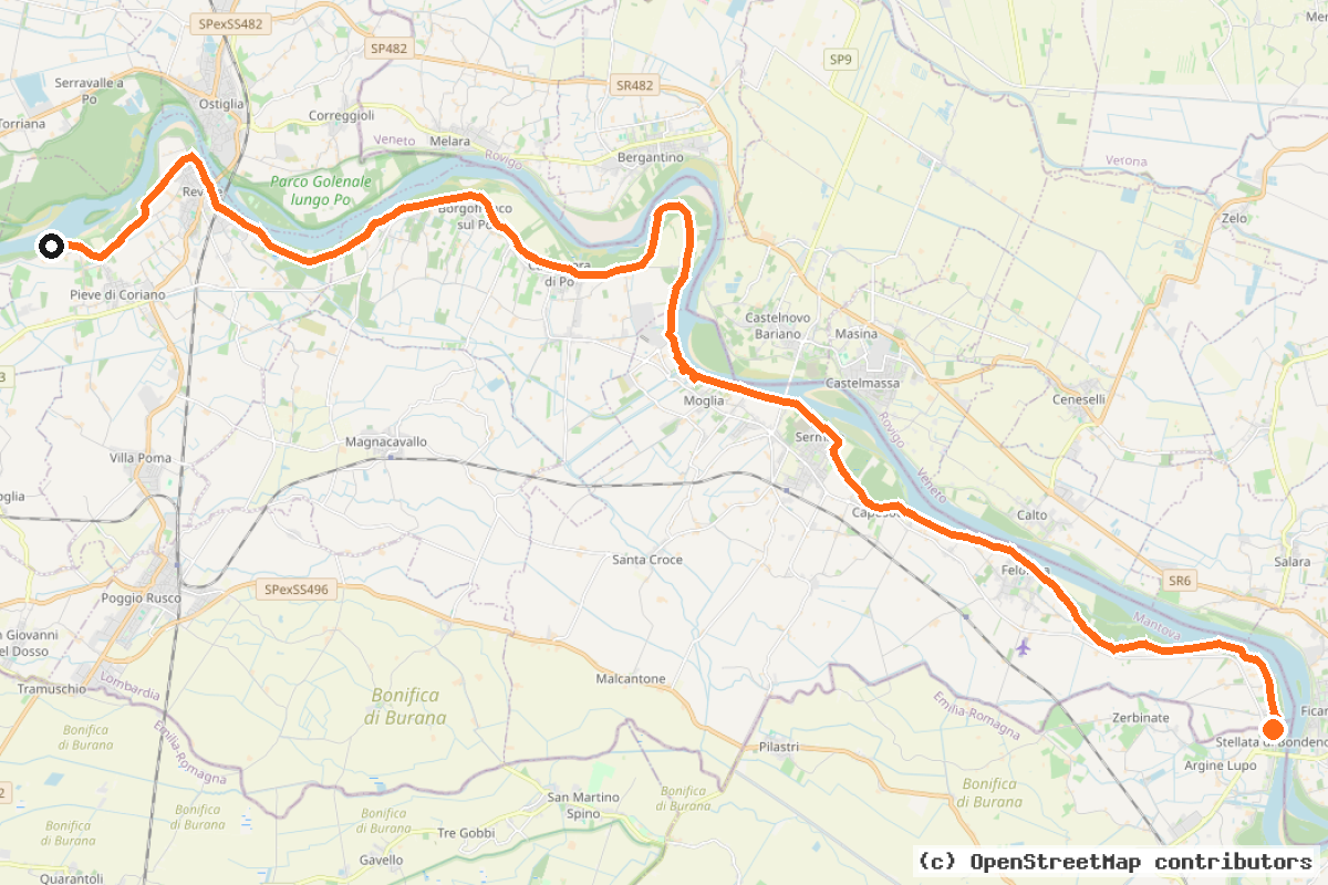 Il tracciato del percorso Pista ciclabile Destra Po (2d)
