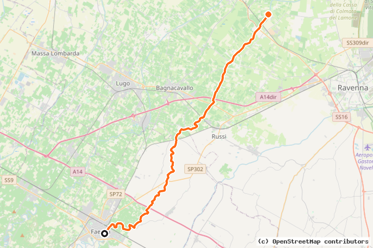 Il tracciato del percorso Percorso Ciclo-Naturalistico del Fiume Lamone