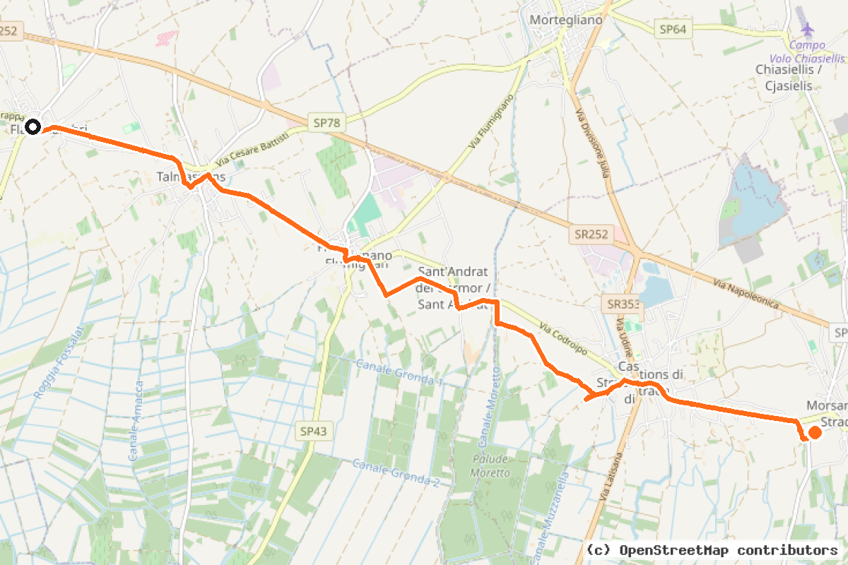 Il tracciato del percorso FVG-4/b Ciclovia della Pianura e del Natisone – collegamento Codroipo Palmanova
