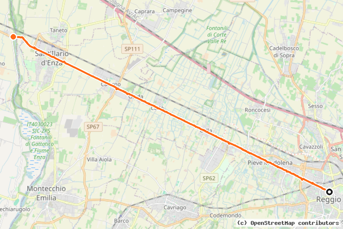 Il tracciato del percorso Ciclovia Emilia (ER8)
