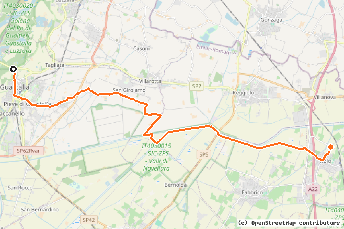 Il tracciato del percorso Ciclovia destra Po (ER2) – 24 km
