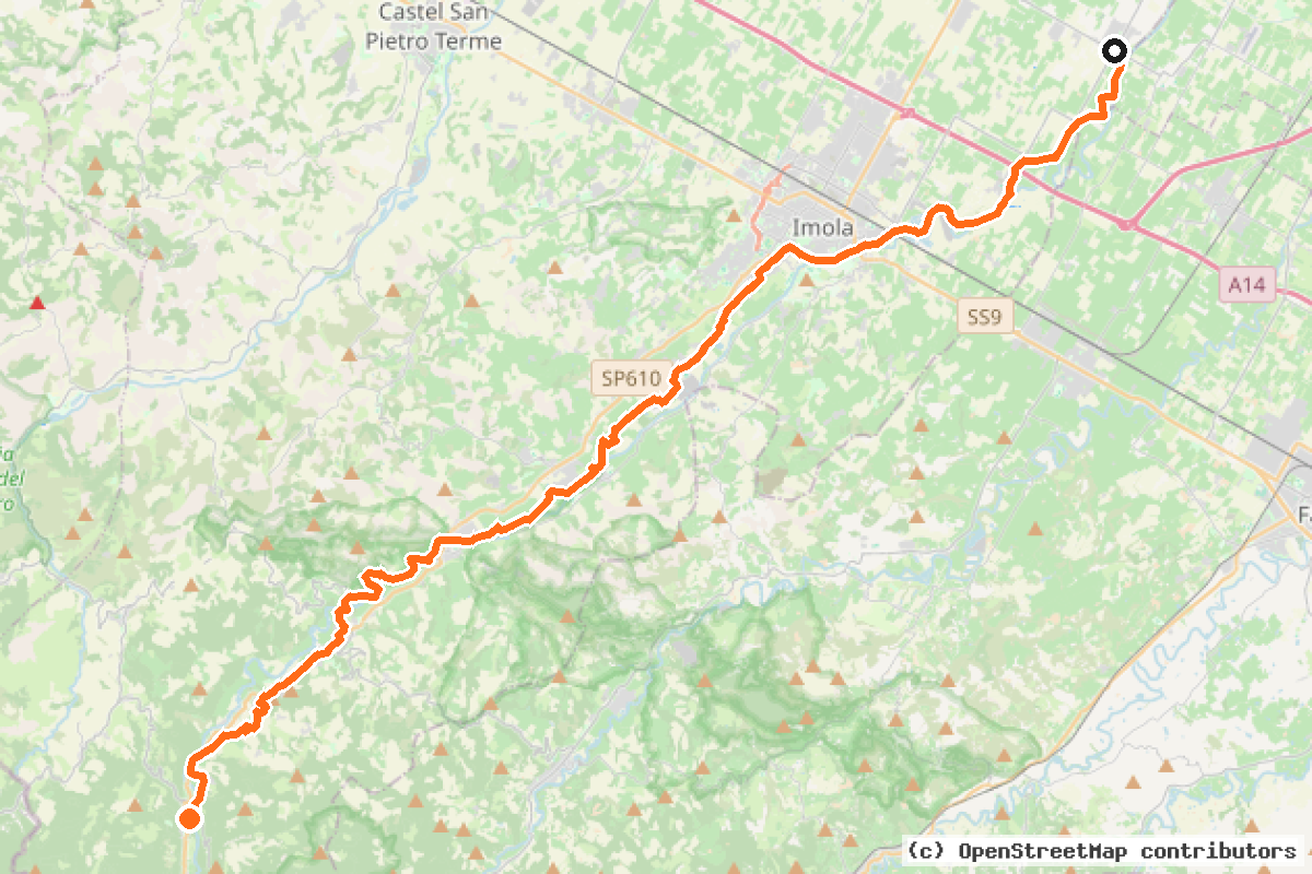 Il tracciato del percorso Ciclovia del Santerno (BO12)