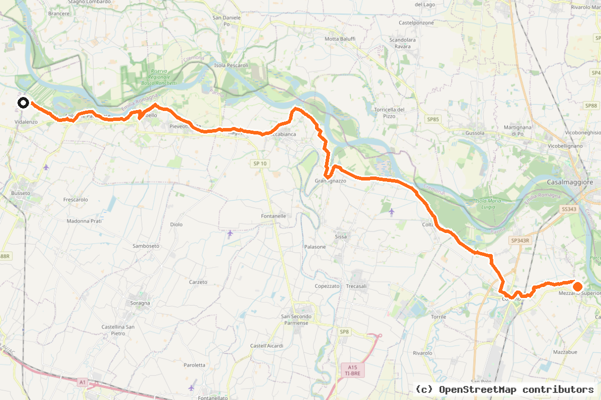 Il tracciato del percorso BiciParmaPo – 41 km