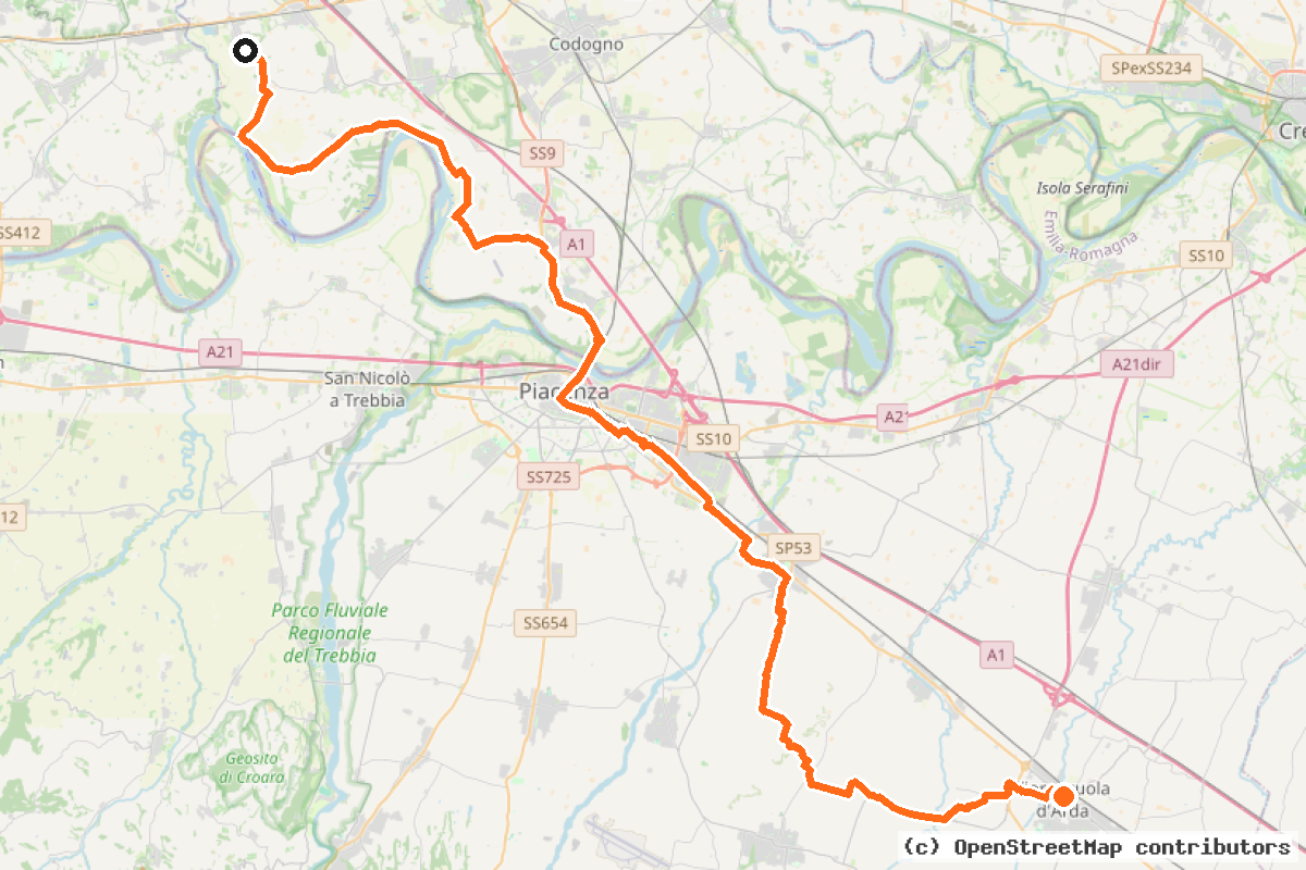Il tracciato del percorso Ciclovia Francigena – VFB08