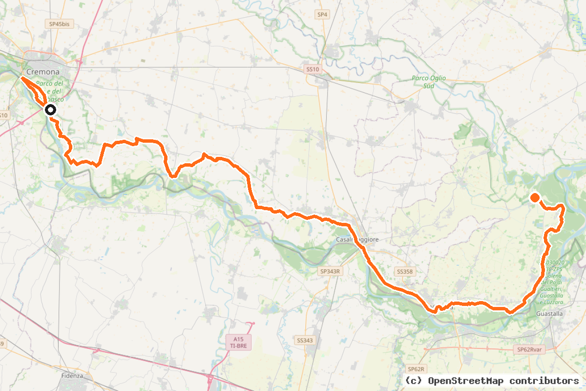 Il tracciato del percorso Ciclovia del Po (BI-2) – 94 km