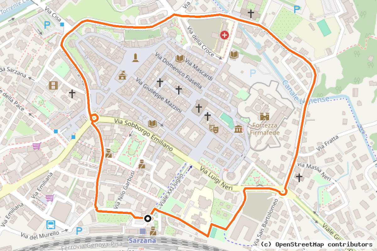 Il tracciato del percorso RCL Ciclopedonale Canale Lunense