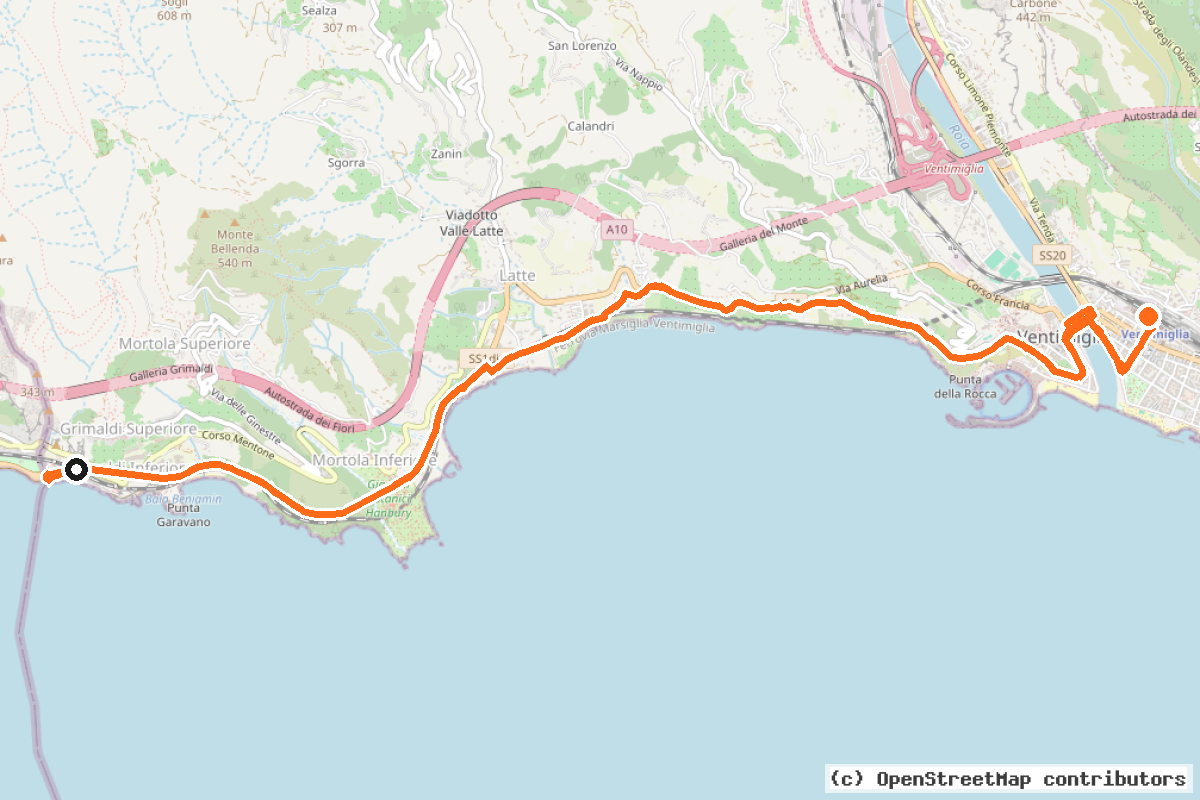 Il tracciato del percorso EuroVelo 8 – Ciclovia del Mediterraneo – parte Italia 1 (EV8)