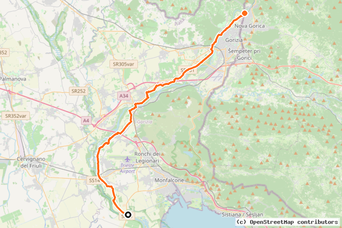 Il tracciato del percorso FVG 5 – “Ciclovia dell’Isonzo”