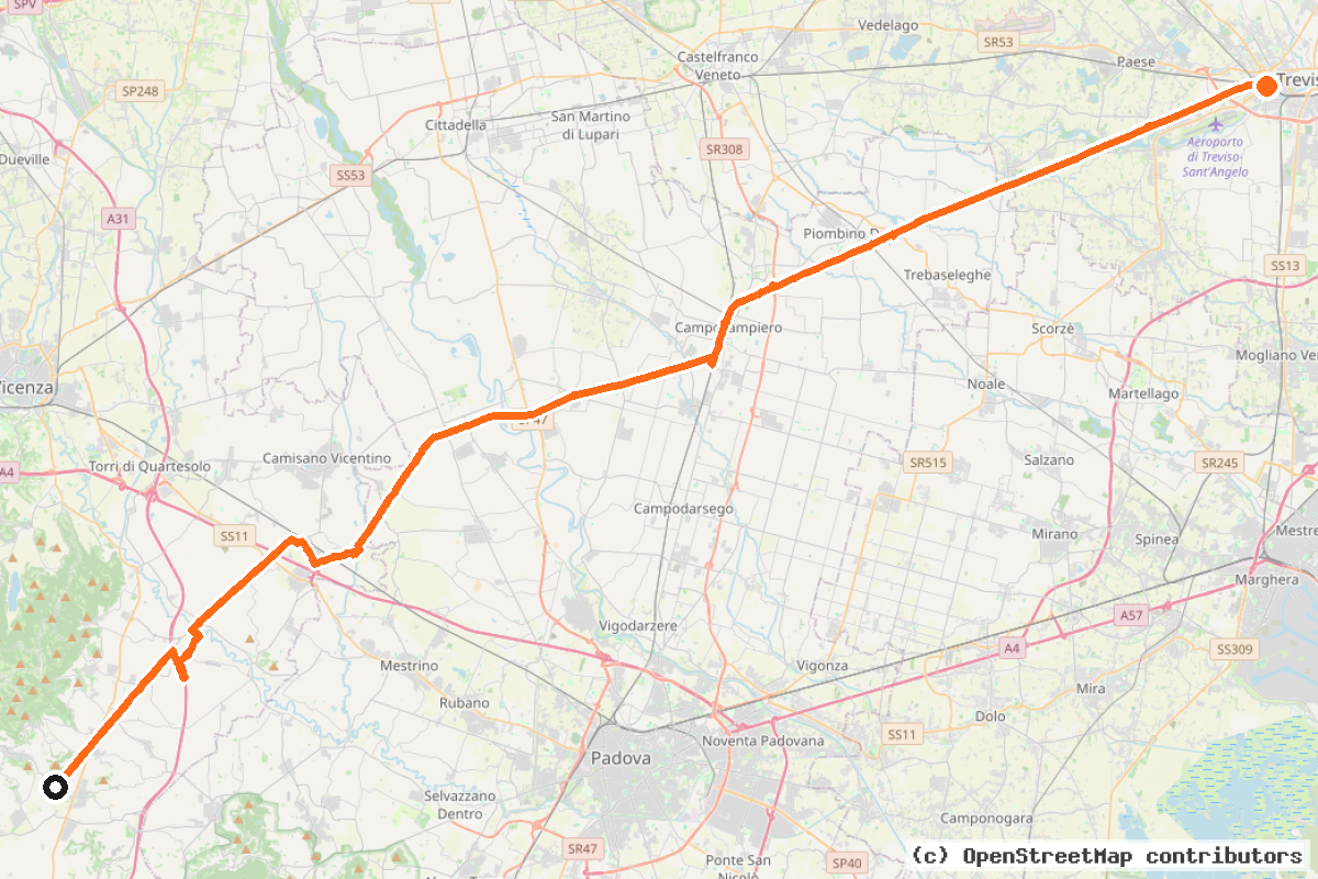 Il tracciato del percorso Percorso ciclopedonale Treviso-Ostiglia (I5)