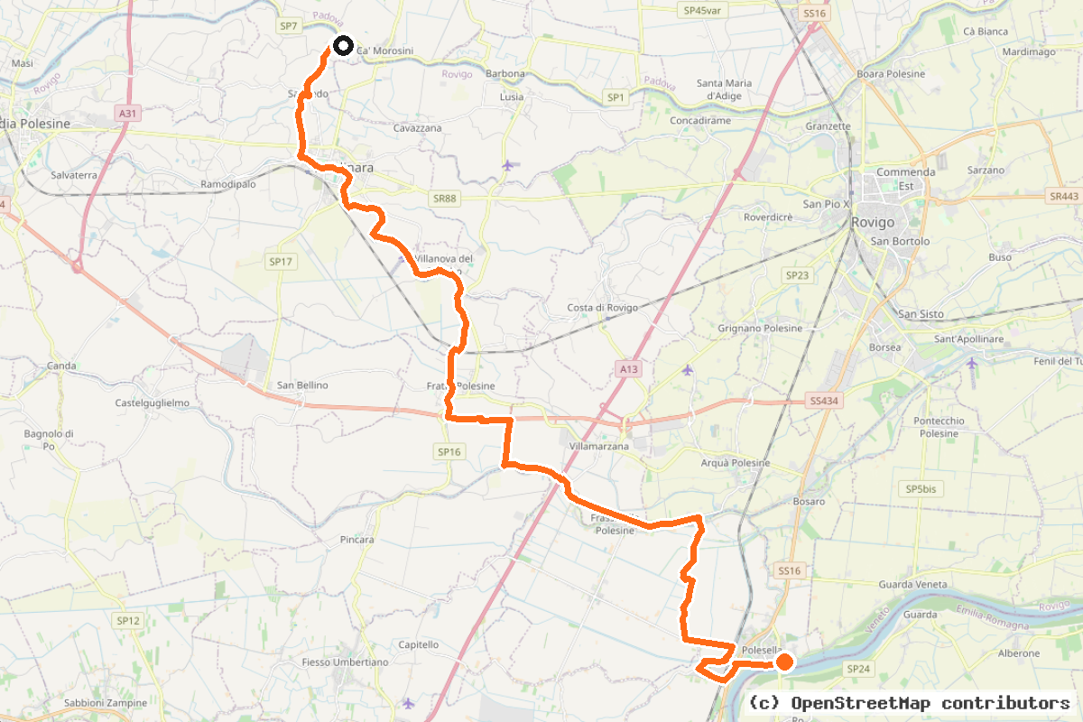 Il tracciato del percorso Ciclabile Adige Po (AP)