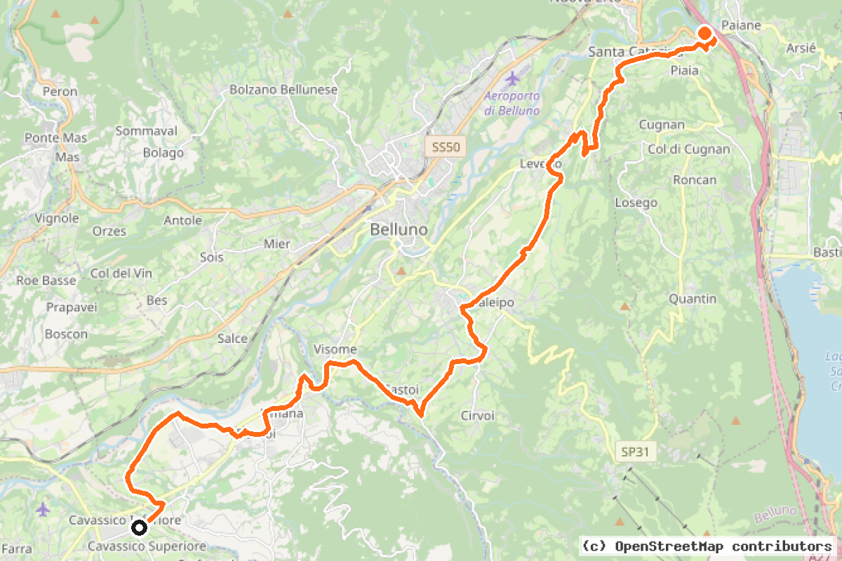 Il tracciato del percorso Ciclabile Sinistra Piave (SxPiave)