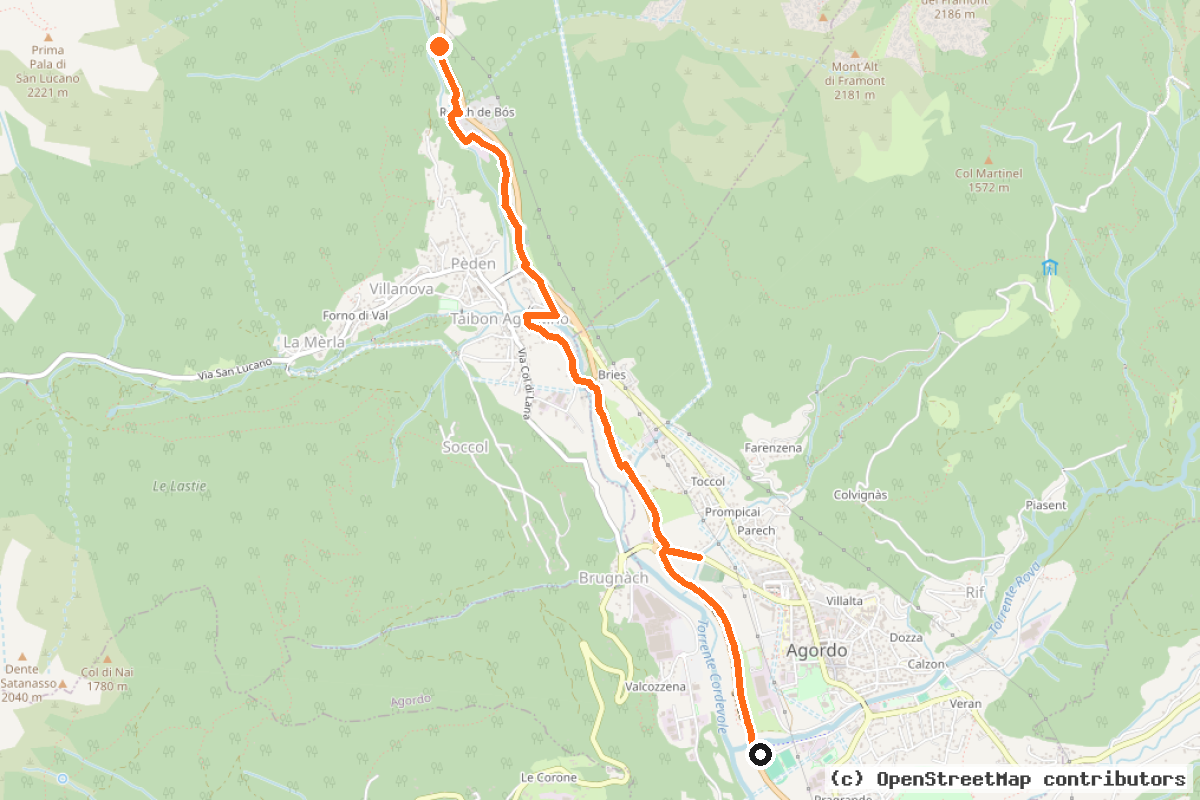 Il tracciato del percorso Ciclabile Val Cordevole