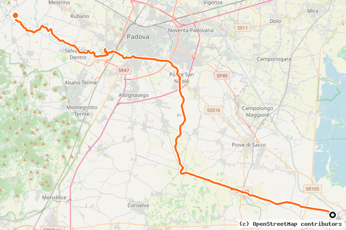Il tracciato del percorso Ciclovia Fiume Bacchiglione (I1/I2)