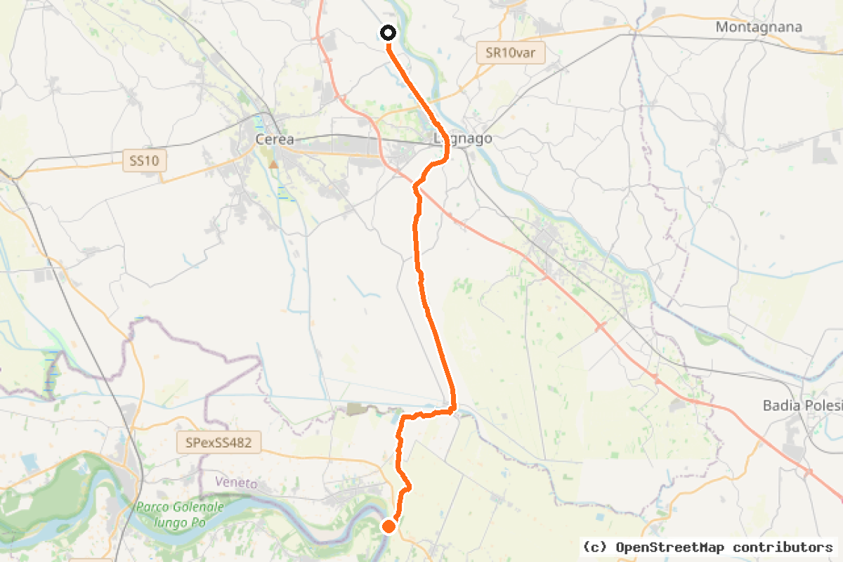 Il tracciato del percorso Pista Ciclabile Adige – Bussè – Po (ABP)